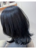 ブリーチ無し暗髪ネイビーブルーひし形レイヤーマッシュウルフ