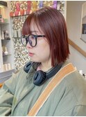 ブリーチなしレッド切りっぱなしボブ横浜　成田