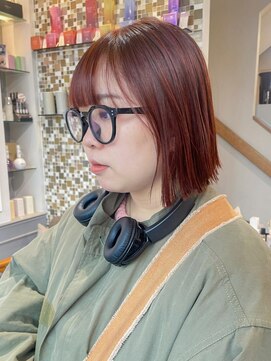 テトラ バイ ネオリーブ 横浜西口店(tetra by neolive) ブリーチなしレッド切りっぱなしボブ横浜　成田