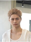 渋谷スパイキーショートパーマWブリーチカラーメンズショート