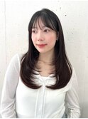 顔まわりレイヤーシースルーバング透明感グレージュカラー