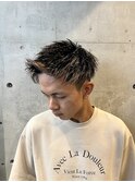 メンズハイライトメッシュジェットモヒカン短髪アップバング眉毛