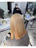 ブロンドベージュケアブリーチ小顔レイヤーワンレンボブ所沢韓国