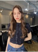 オリーブベージュ/くすみカラー/韓国風巻き/センター分け