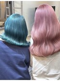 ブルーグリーン×ピンク