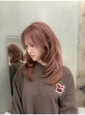 ピンクベージュ/ハイレイヤーカット/くすみピンク
