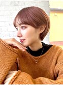 暖色系カラー×束感ショート×小顔立体カット