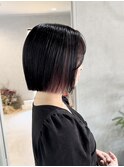 くすみピンク/イヤリングカラー/切りっぱなし/ぱっつん前髪/船橋