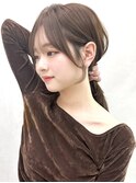 20代30代40代◎前髪パーマ韓国風巻きくすみベージュお団子ヘア