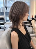 小顔ミディアムウルフハイライト×ウルフ20代30代40代