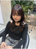 レイヤーカット/くびれ巻き／韓国風/ワインレッド/ブリーチ