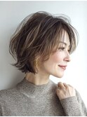 大人ショートレイヤー白髪ぼかし脱白髪染め40代50代60代原宿