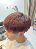 レッドブラウン ダブルカラーケアブリーチ韓流刈り上げマッシュ