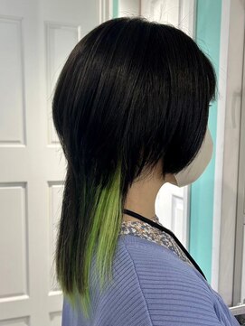 マティーナ ヘアー 池袋(Matina hair) 【ウルフ×インナー黄緑】20代30代40代50代