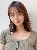 前髪 アンブレラカラー こなれミディ イメチェン ウェーブパーマ