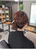 お呼ばれヘアセット　編み込みシニヨン