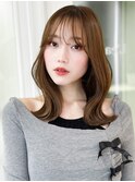 くびれヘアアプリコットオレンジ夏ヘアハイライトカラー