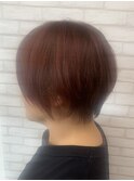 ショートボブ×オレンジレッド