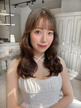 カシュカシュ 表参道(cache cache) ブリーチなしオリーブブラウンカラー前髪カットフォワード巻き