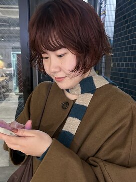 【sayaca】ボブパーマ/チェリーレッド/ブリーチなしダブルカラー