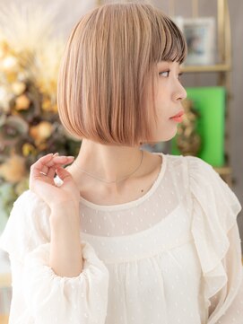 カバーヘア ブリス 北浦和(COVER HAIR bliss) ★ミストバングチェリーブラウン切りっぱなしボブ20代30代★2