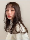透明感アッシュベージュ小顔レイヤーセミロング春カラー