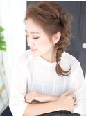 くるりんぱ＆三つ編み前髪なしオールバック編み込みヘアアレンジ