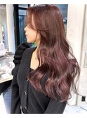 韓国ヘア ピンクブラウン 顔まわりレイヤーツヤ髪 井坂