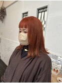 オレンジカラー×ぱっつん前髪