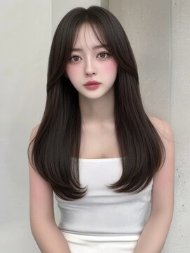 2wayバング 韓国ヘア 黒髪 ミディアムレイヤー 