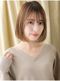 ミルクティーベージュメテオストレート前下がりボブ20代30代A19