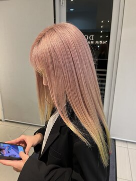 ドイ(DOI) エンドカラー　ペールピンク×ネオンライム（甘露寺さんカラー）