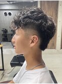 メンズ/アップバング/ツーブロックマッシュ/束感ショート波巻き
