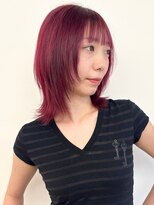 モリオフロムロンドン 松戸店(Morio from London)&nbsp;【morio松戸 石山】ミディアム外ハネレイヤーカシスレッド前髪有