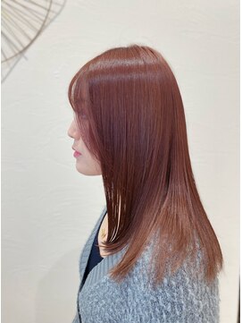 ロングワンレングス＋ピンクベージュ