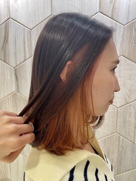 ビューティドレッセヤマノ 池袋パルコ(Beauty Dresse YAMANO) 【インナーカラー】ブリーチ/オレンジ/ミディアムボブ/ボブ