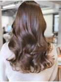 ウェーブパーマこなれミディ前髪レイヤーカット厚めバング