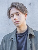 マニッシュ短髪パーマサファイアブルーカーキベージュ