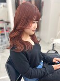 顔周りカット 艶感 ピンクブラウン ぱっつん前髪 韓国ヘア
