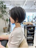 前髪あり耳掛け丸みくびれショートボブ20代30代40代50代（蘭）