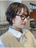 ショートパーマ銀座メガネ女子丸みショート大人可愛い小顔カット