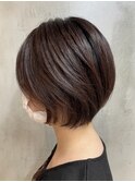 丸みショートボブショコラブラウンカラー調布艶カラー
