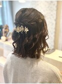 結婚式/二次会/まとめ髪/パーティー/ハーフアップ/波ウェーブ