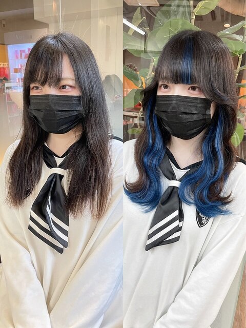 黒髪×シールエクステインナーカラー×ブルーアッシュ/心斎橋