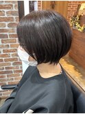 レイヤーボブハイライトカラーミルクティーベージュ