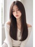 顔周りレイヤーの美髪ストレートロング