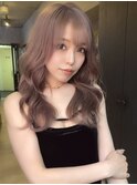 ピンクベージュ、レイヤーカット、ハイライト、バレイヤージュ