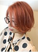【田村】カッパーオレンジブラウン大人可愛い小顔ショートボブ