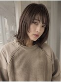 顔まわりレイヤーボブ×ブラウンベージュ
