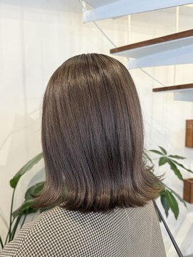 ピークスヘア(peaks hair) オリーブグレージュ外ハネボブくすみカラーオリーブブラウン堀江